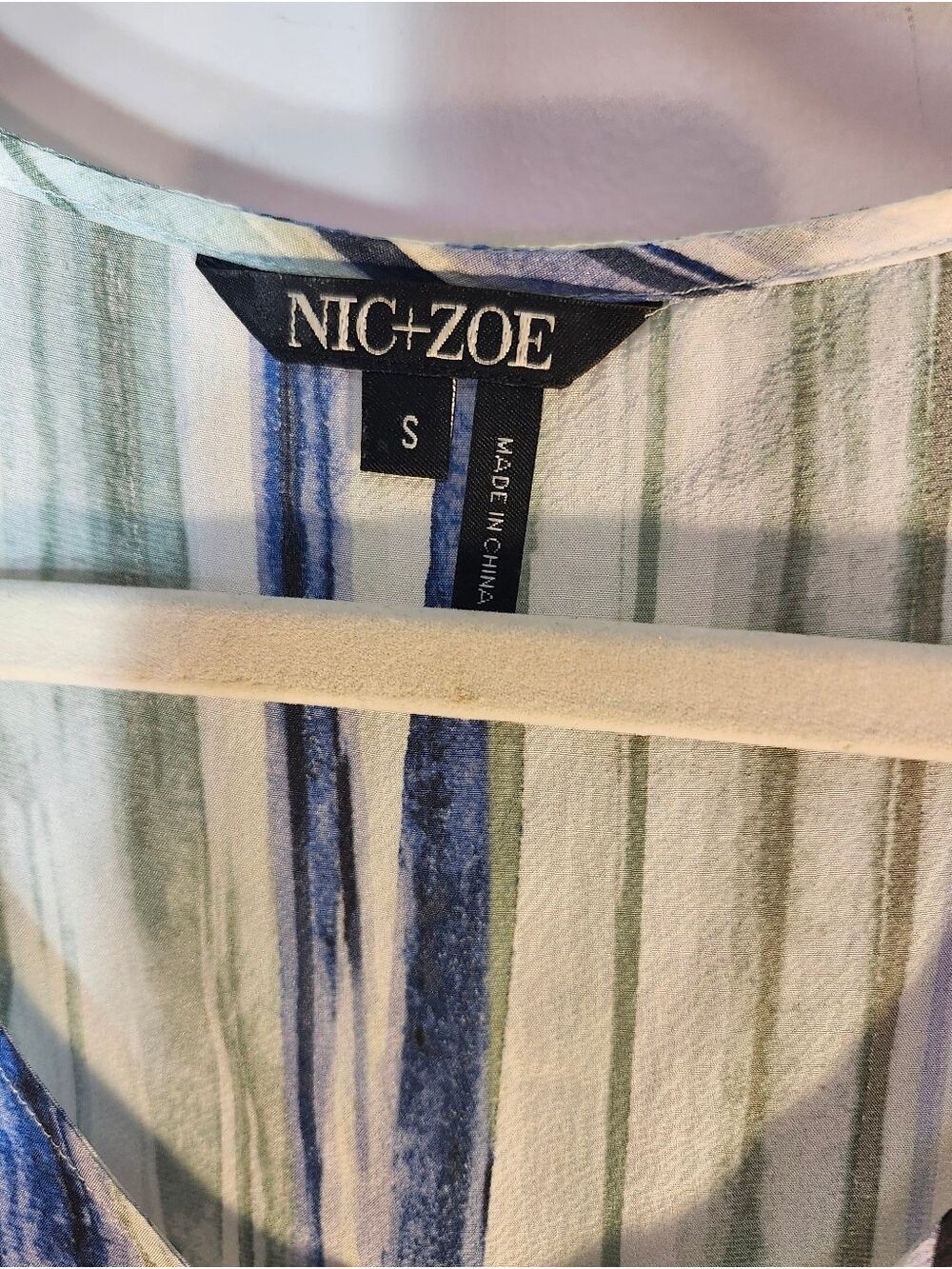 NIC+ZOE Silk Striped Sleeveless Ruffle-Hem Tank in Blue & Green - Picture 2 of 6